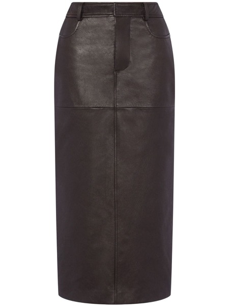  Moschino Pencil Leather Midi Skirt - Brown 