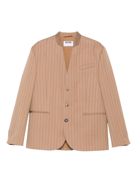  Moschino Pinstripe Mandarin-collar Jacket - Neutrals 
