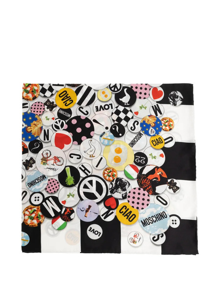  Moschino Printed Silk Scarf - White 