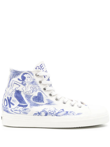  Moschino Printed Sneakers - White 