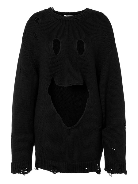  Moschino Smiley Face Distressed Sweater - Black 