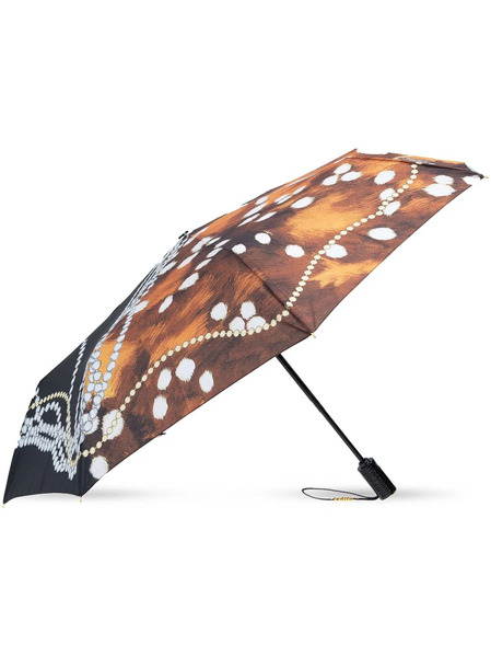  Moschino Strung-pearls Logo-print Compact Umbrella - Brown 