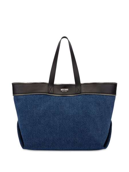  Moschino Zip-trim Denim And Leather Tote Bag - Blue 
