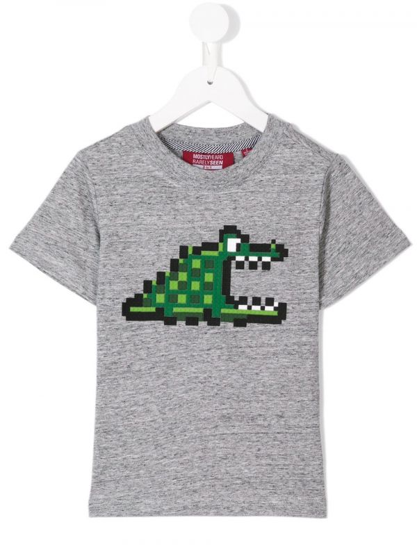  Mostly Heard Rarely Seen 8-bit Pixel Croc Print T-shirt - Grey 