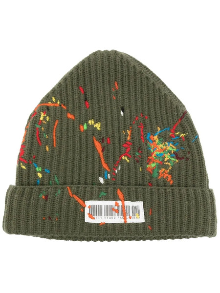  Mostly Heard Rarely Seen Barcode-detail Paint-splatter Beanie - Green 