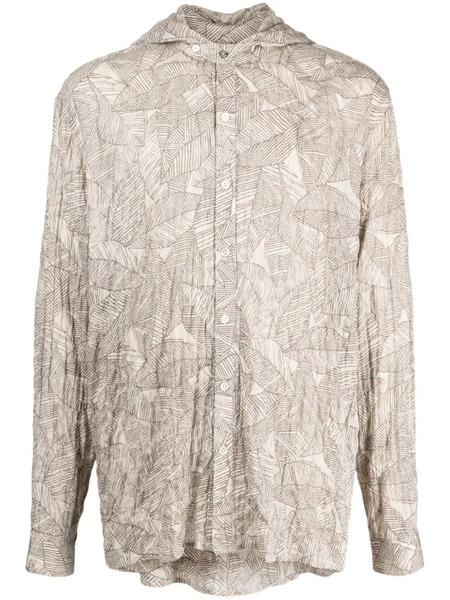  Mostly Heard Rarely Seen Leaf-print Hooded Shirt - Neutrals 