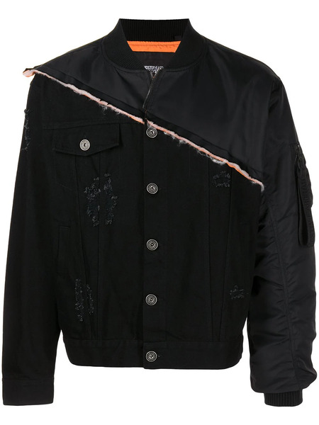  Mostly Heard Rarely Seen Patchwork Panelled Denim Jacket - Black 