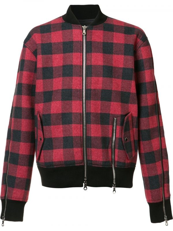  Mostly Heard Rarely Seen Plaid Bomber Jacket - Red 
