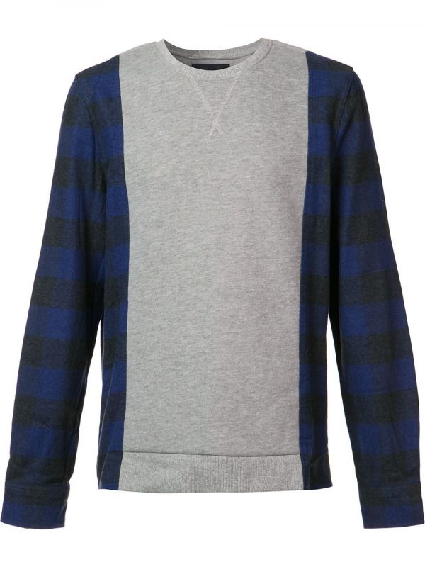  Mostly Heard Rarely Seen Plaid Sleeves Sweatshirt - Grey 