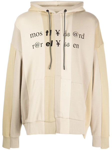  Mostly Heard Rarely Seen Spliced Text Long-sleeve Hoodie - Neutrals 