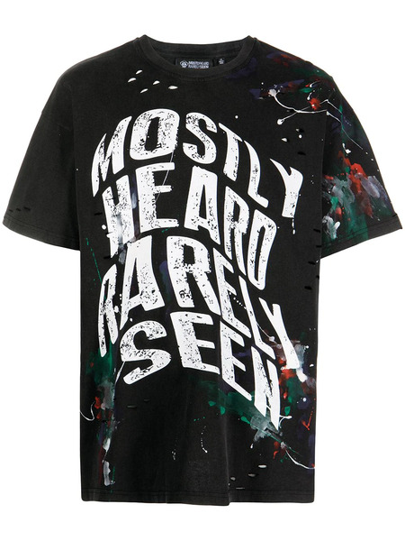  Mostly Heard Rarely Seen Warped-text Paint T-shirt - Black 