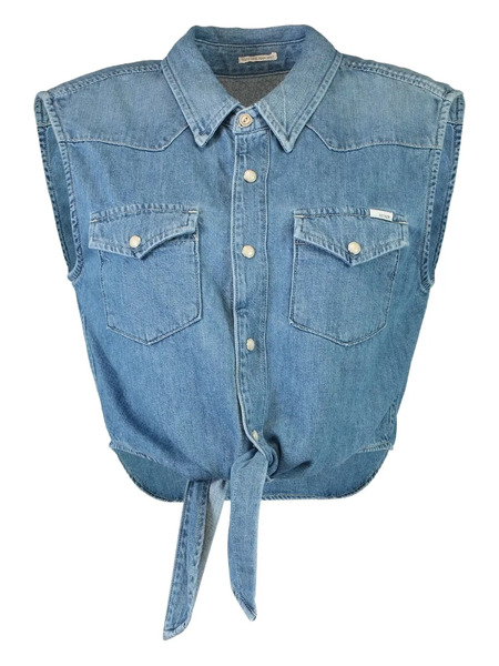 Mother Knotted Sleeveless Denim Top - Mtimemst Blue 