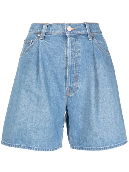  Mother The Fun Dip Pleated Denim Shorts - Blue 