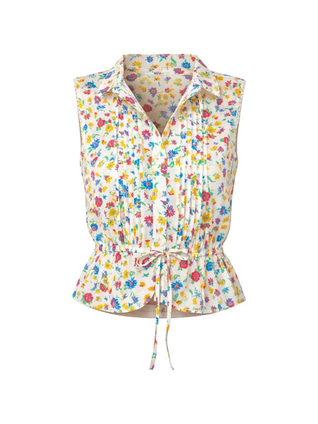  Mother The Love Letter Floral-print Drawstring Blouse - White 