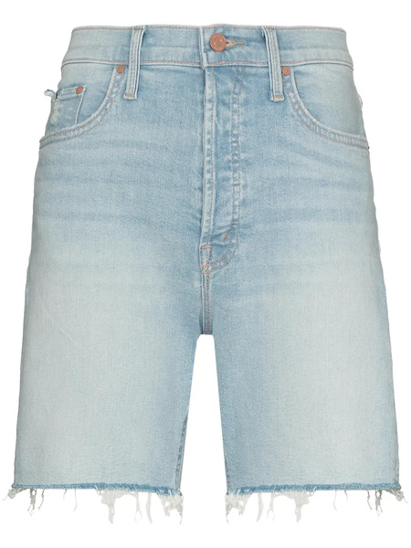 Mother The Tripper Frayed-edge Denim Shorts - Blue 