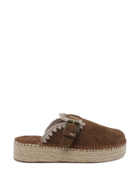  Mou Buckled Jute Clog Sandals - Brown 