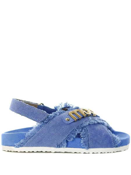  Mou Frayed-detail Cross-strap Sandals - Blue 