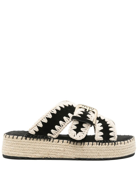  Mou Jute Leather Heeled Sandals - Black 