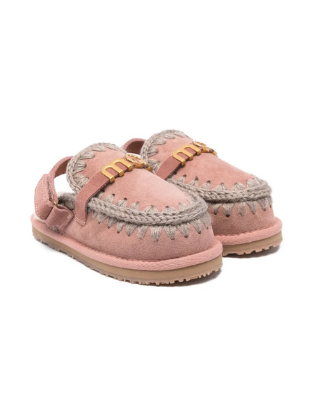  Mou Kids Braided-detail Logo Slippers - Pink 