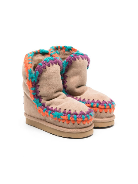  Mou Kids Eskimo Overstitching Suede Boots - Neutrals 