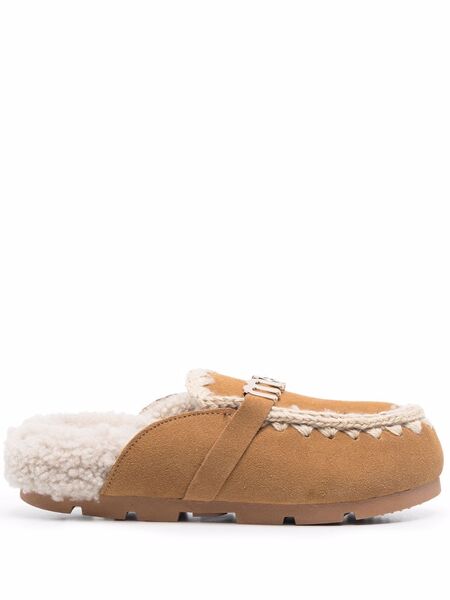  Mou Logo-plaque Shearling Mules - Brown 