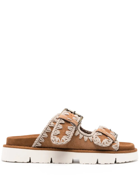  Mou Whipstitch-trim Suede Slides - Brown 
