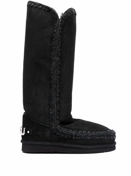  Mou Whipstitched Sheepskin Boots - Black 