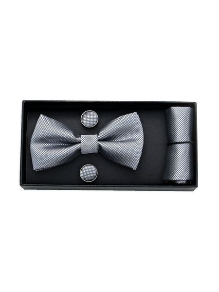  Moustache Crosshatch Bow Tie Set - Grey 