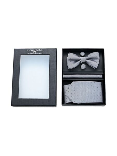  Moustache Dotted Tie Set - Silver 