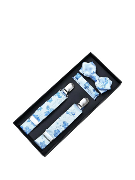  Moustache Floral-jacquard Accessory Set - Blue 