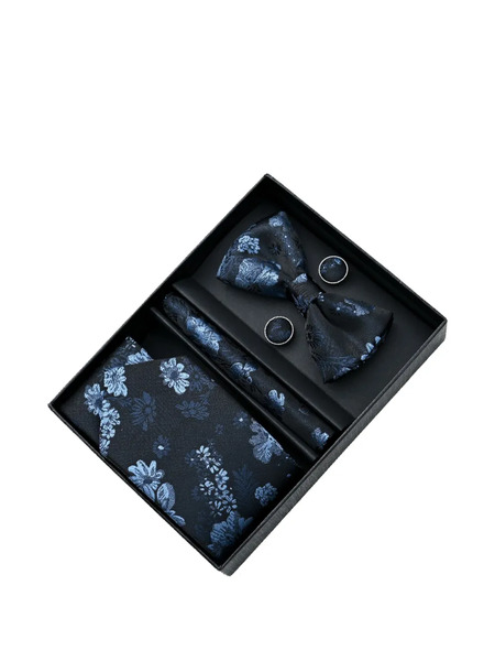  Moustache Floral-jacquard Accessory Set - Blue 