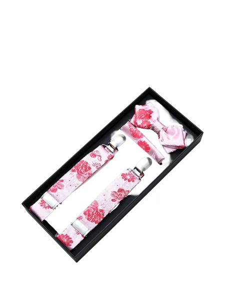  Moustache Floral-jacquard Accessory Set - Pink 