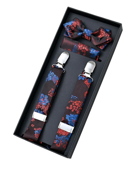  Moustache Floral-jacquard Accessory Set - Red 