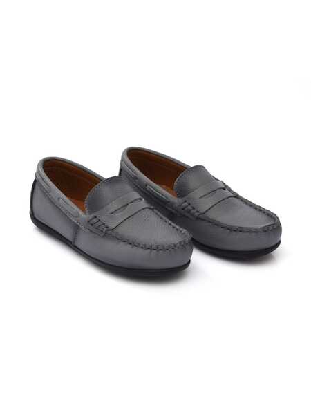  Moustache Leather Penny Loafers - Grey 