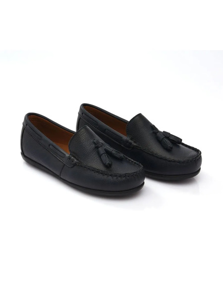  Moustache Tassel-front Faux Leather Loafers - Blue 