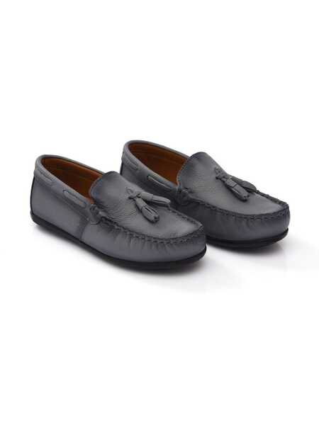  Moustache Tassel-front Faux Leather Loafers - Grey 