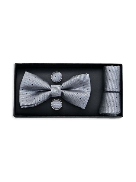  Moustache Textured Bow Tie Set - Grey 