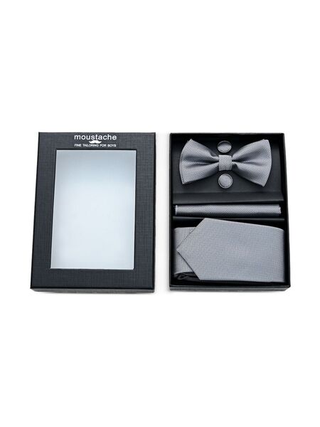  Moustache Textured Bow Tie Set - Silver 