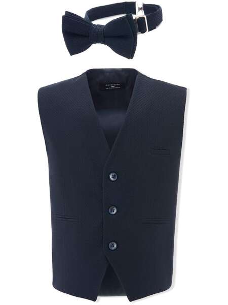 Moustache Textured Waistcoat Set - Blue 