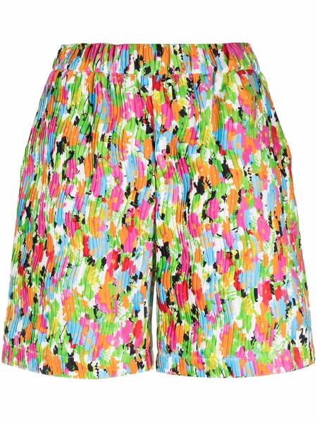  Msgm Abstract-print Pleated Shorts - Green 