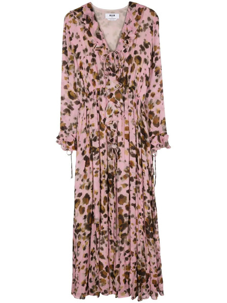  Msgm Abstract-print Ruffle-detailing Dress - Pink 