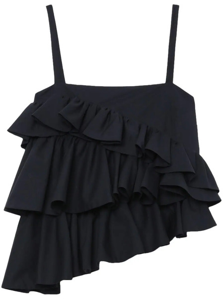  Msgm Asymmetric Ruffle Top - Black 