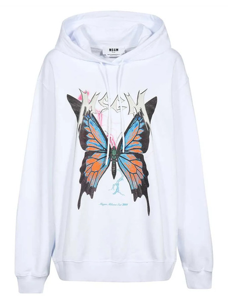  Msgm Butterfly-print Hoodie - White 