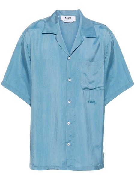  Msgm Camp-collar Satin Shirt - Blue 