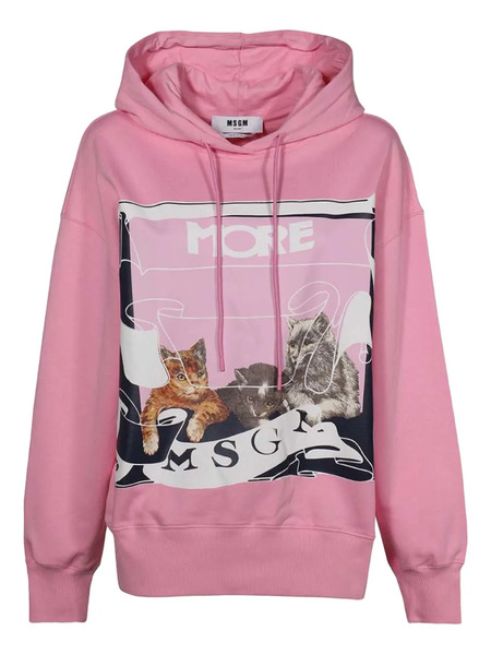  Msgm Cat-print Hoodie - Pink 