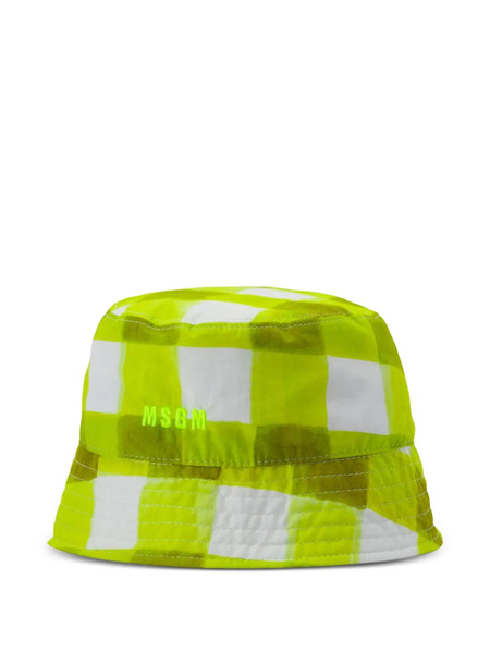  Msgm Checked-pattern Logo-embroidered Bucket Hat - Yellow 