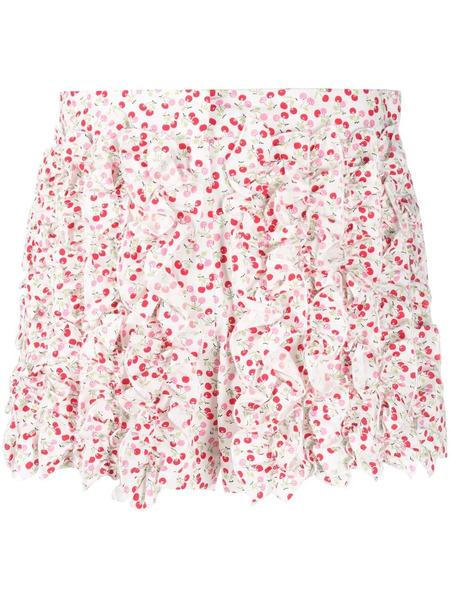  Msgm Cherry-print Ruffled Mini Shorts - White 