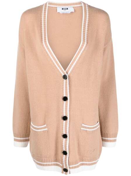  Msgm Contrasting-trim Knit Cardigan - Neutrals 
