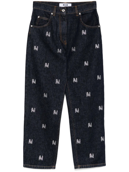  Msgm Crystal-embellished Jeans - Blue 