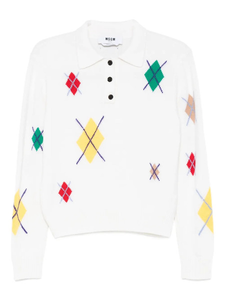  Msgm Diamond-pattern Polo-neck Sweater - White 